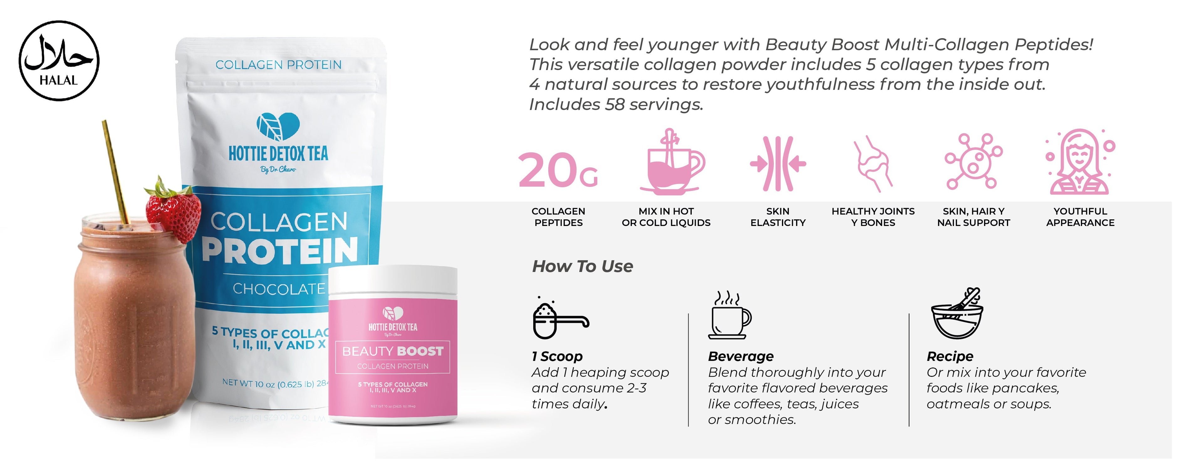 Large Superfoods + Collagen Protein Powder (Chocolate) - hottie detox-store